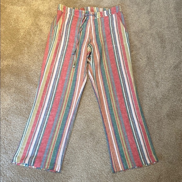 For Cynthia Pants - For Cynthia Linen Blend Striped Elastic Waist Pants Sz Medium